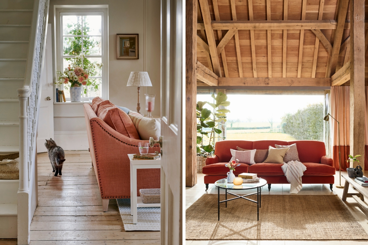 Orange fabrics in sitting room